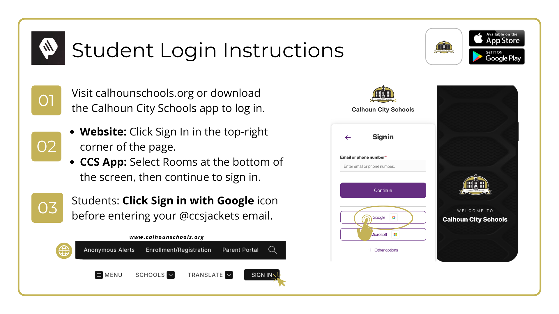 Student Login instructions (Rooms)