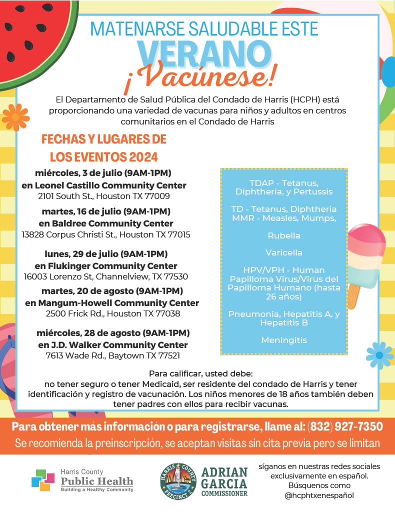 HCPH Summer Vaccines Flyer Spanish