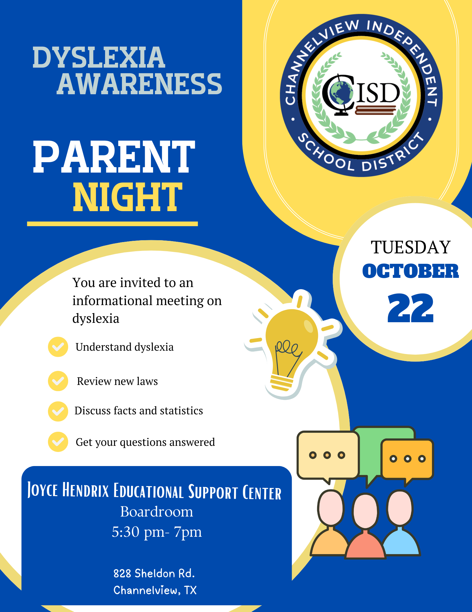 Dyslexia Parent night flyer