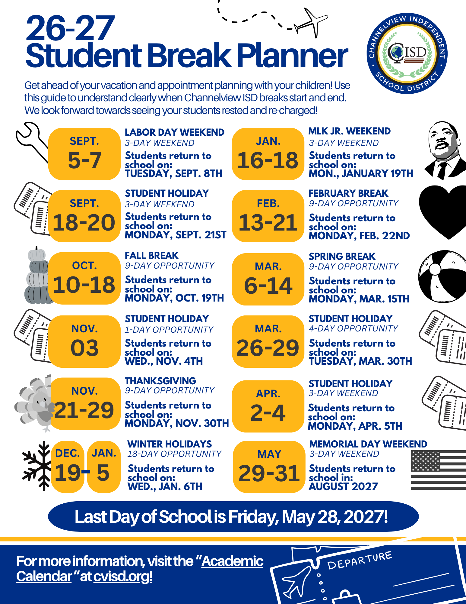 Student Break Calendar