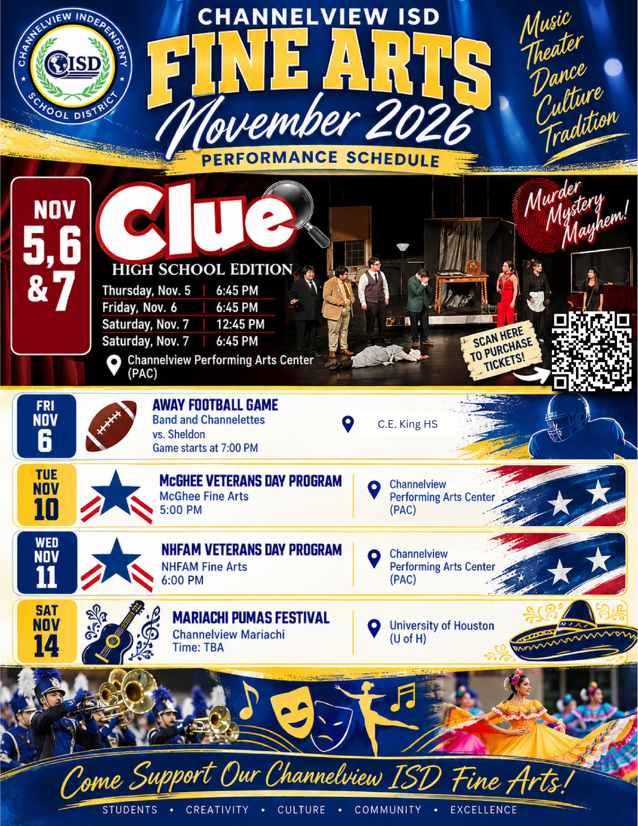 CISD Fine Arts November 2026 Performance Schedule