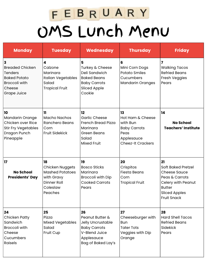 OMS Menu Feb 2025