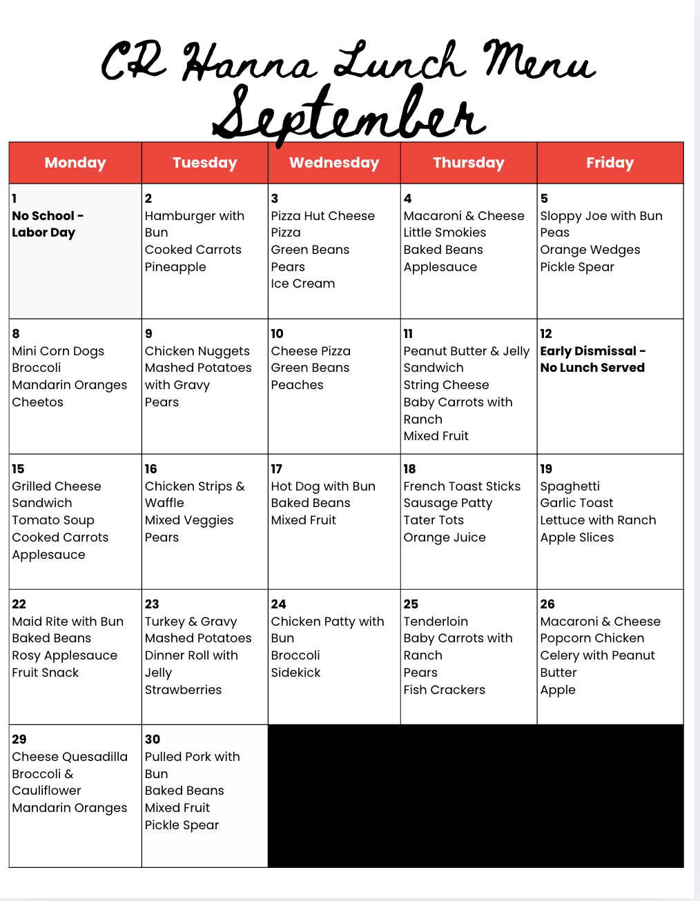 CRH MENU SEPT 25