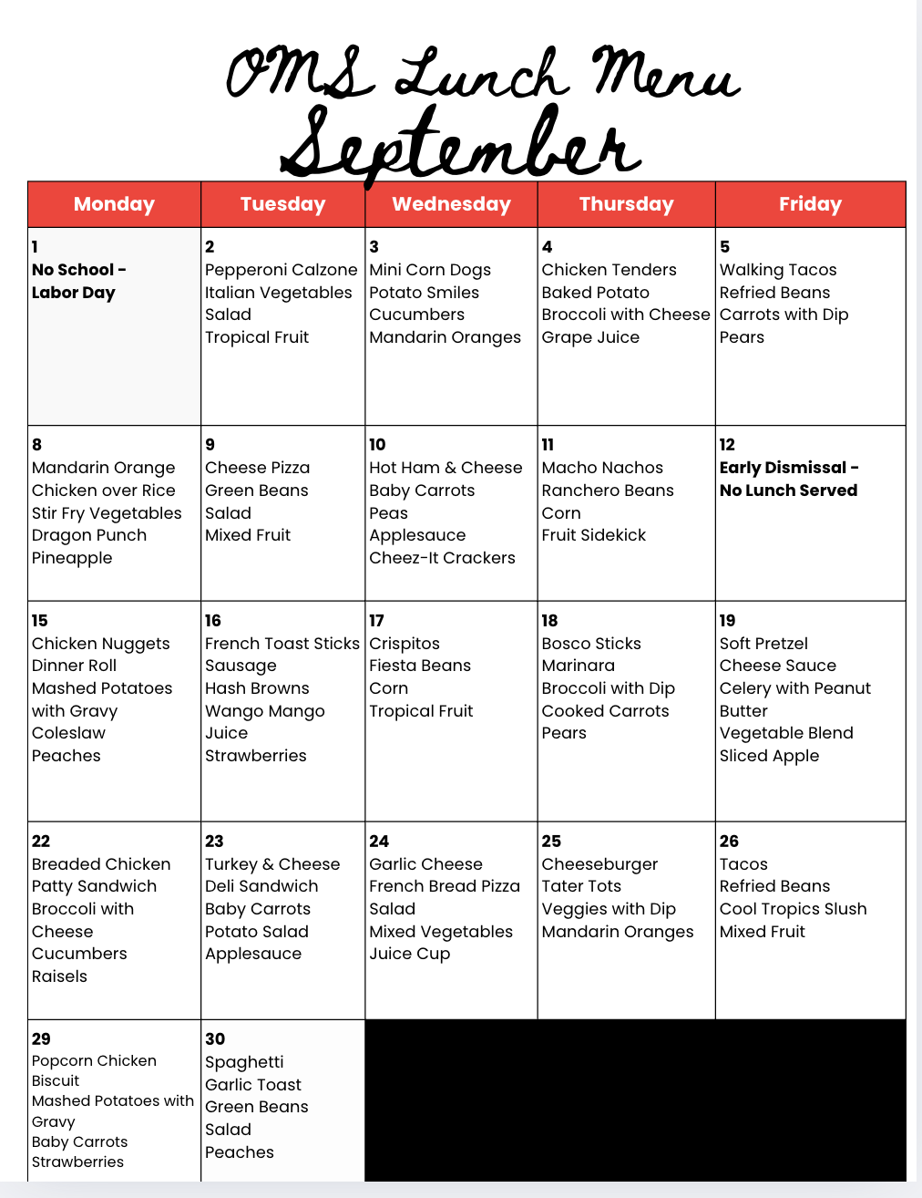 OMS MENU SEPT 25