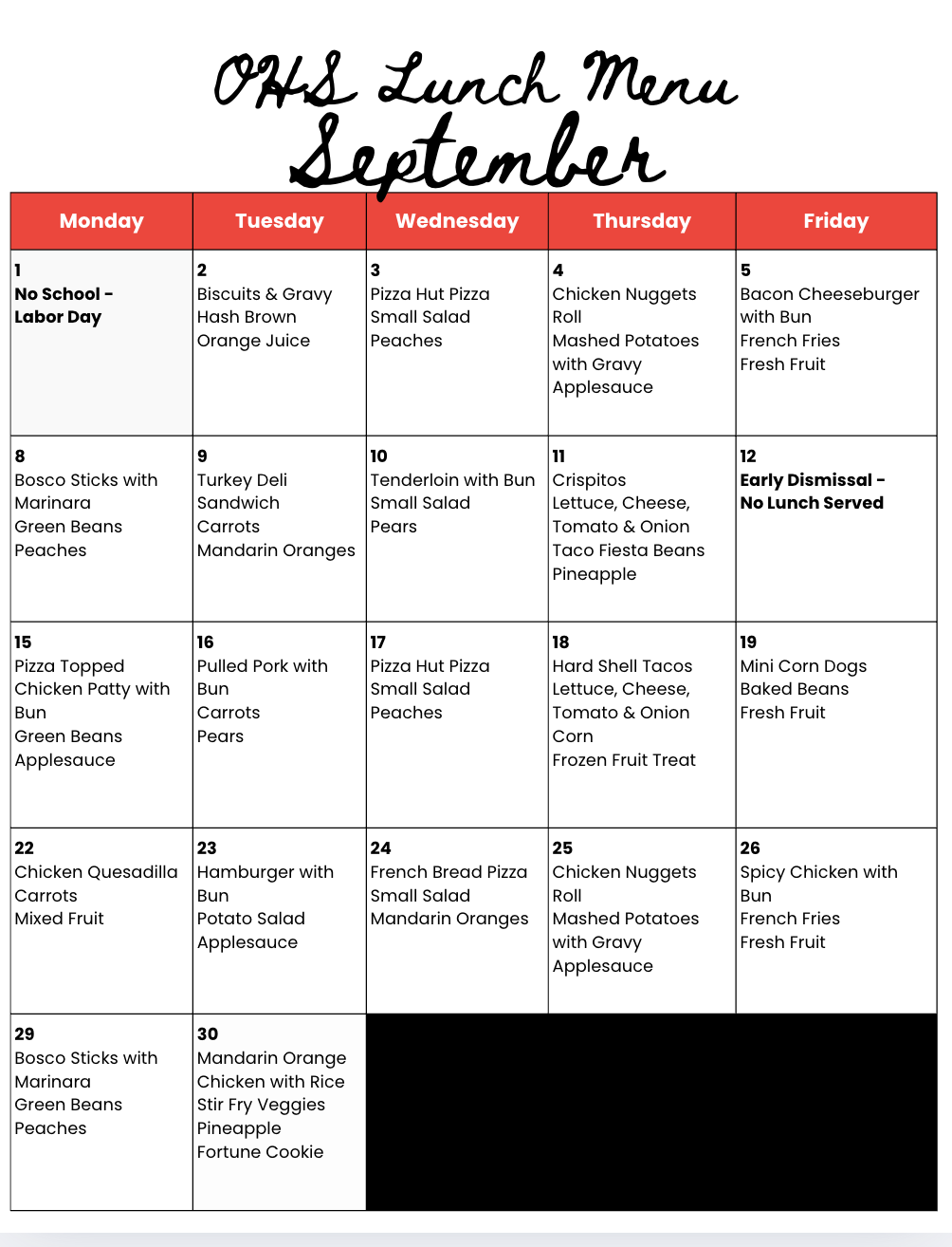 OHS MENU SEPT 25