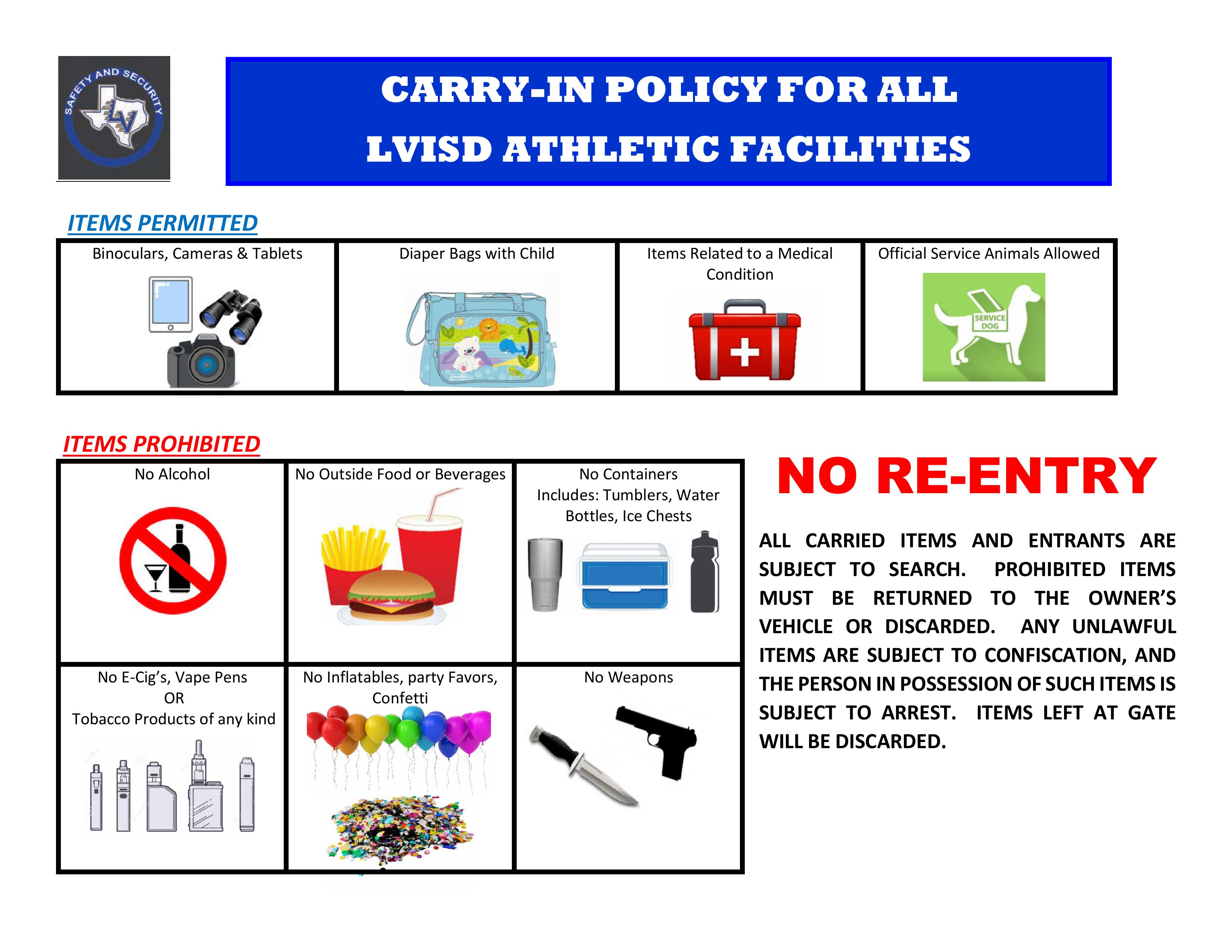 LVISD Carry-In Policy for Athletic Facilities