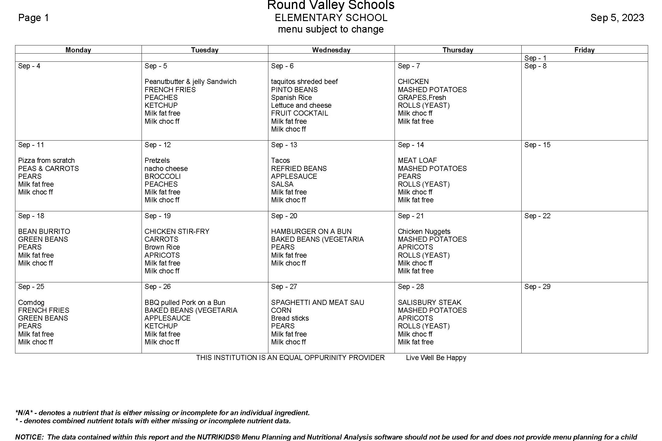 School Meals | Round Valley School District