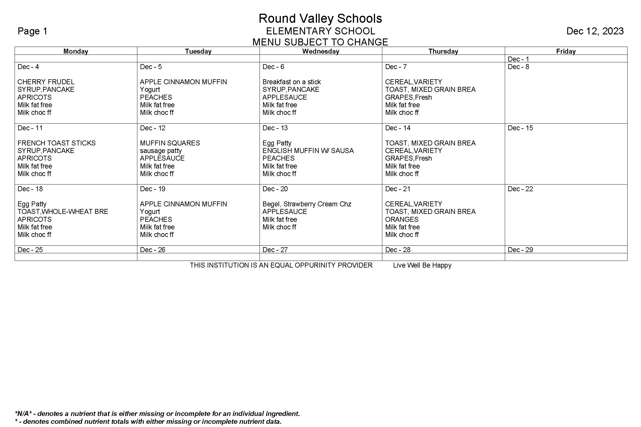 School Meals | Round Valley School District