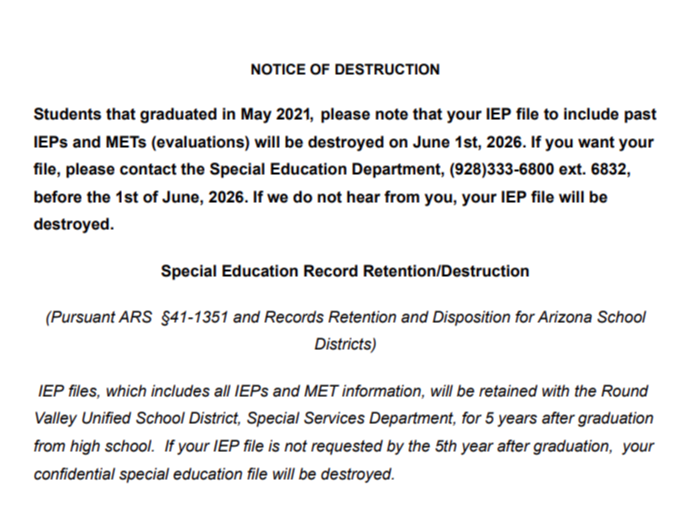 Notice of Destruction