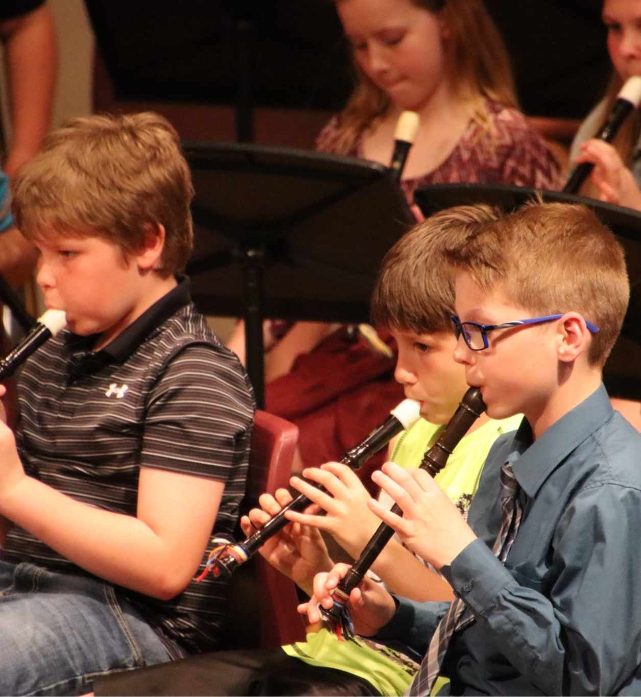 Students playing recorder