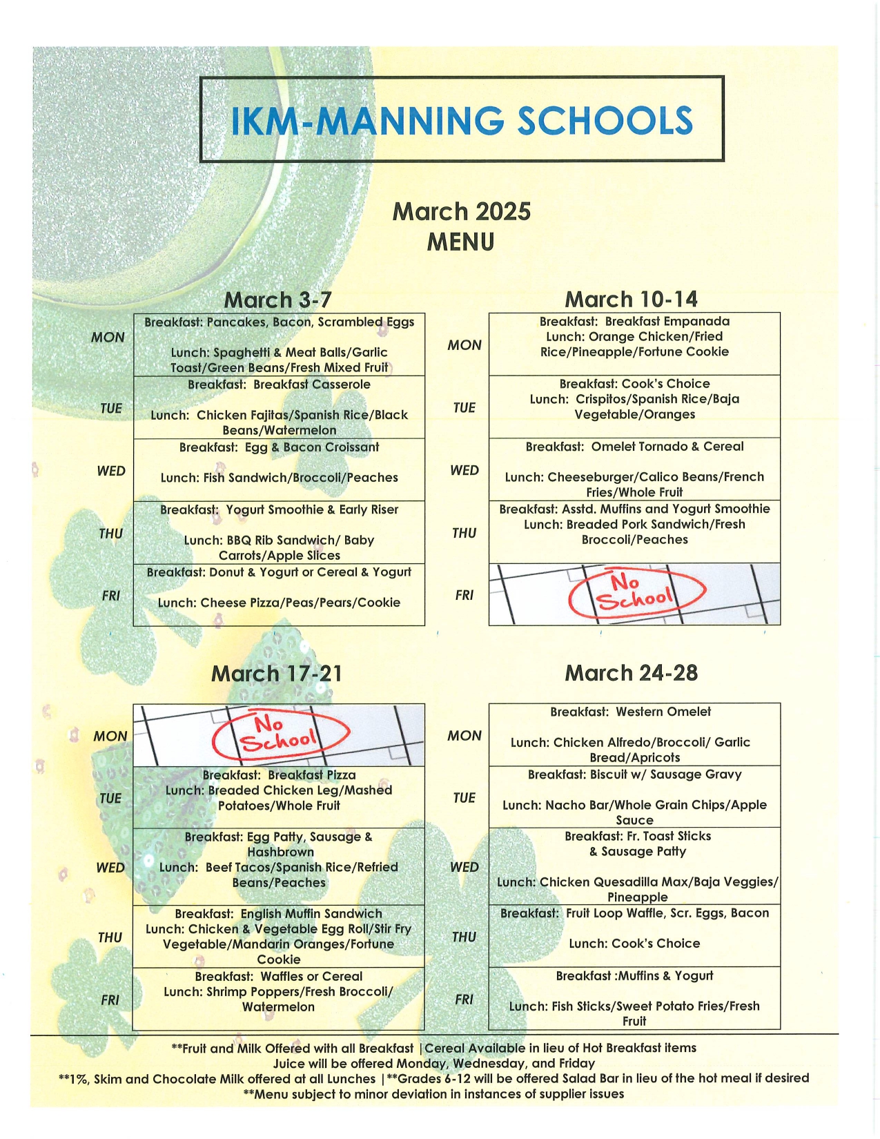 March Lunch Menu