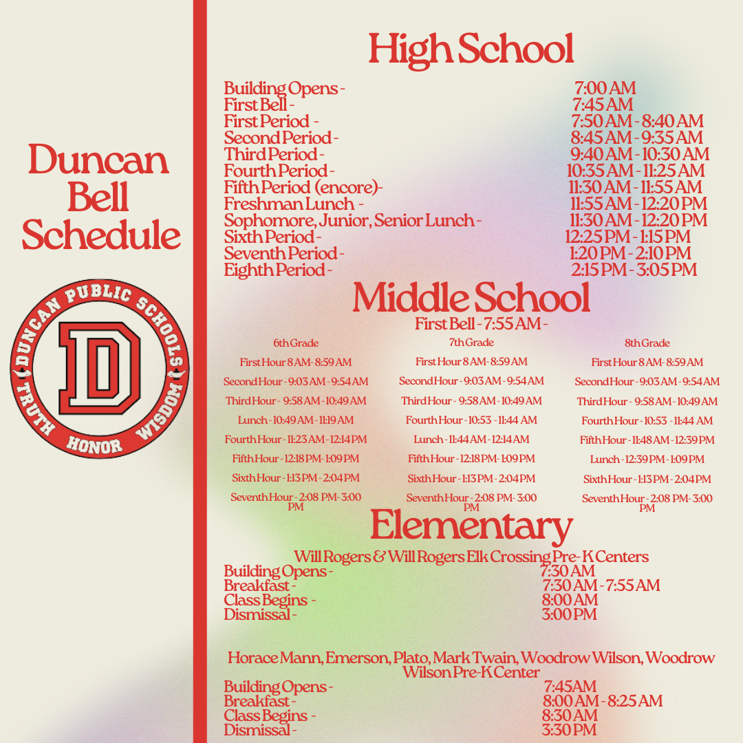 Calendar and Hours Page (2024) | Duncan Public Schools