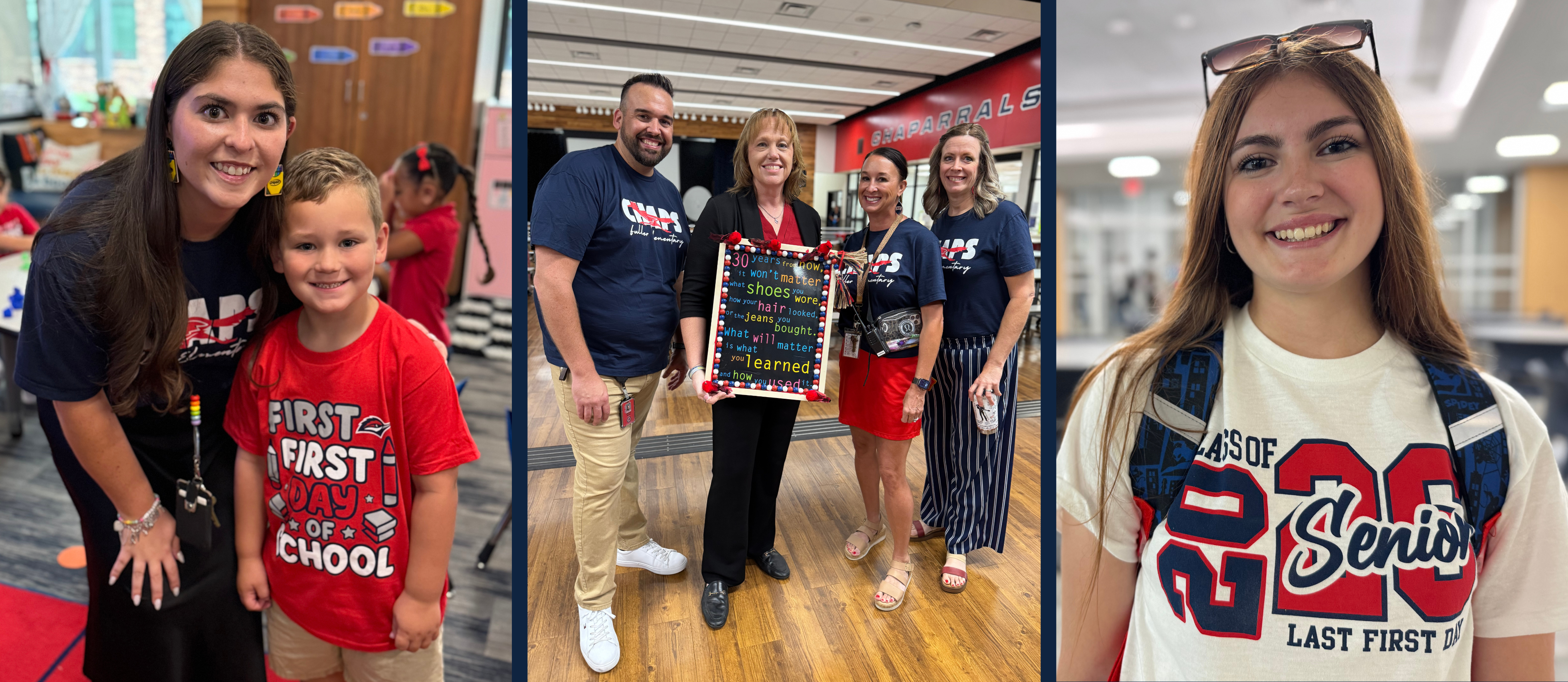 Collage of students and staff on first day of school