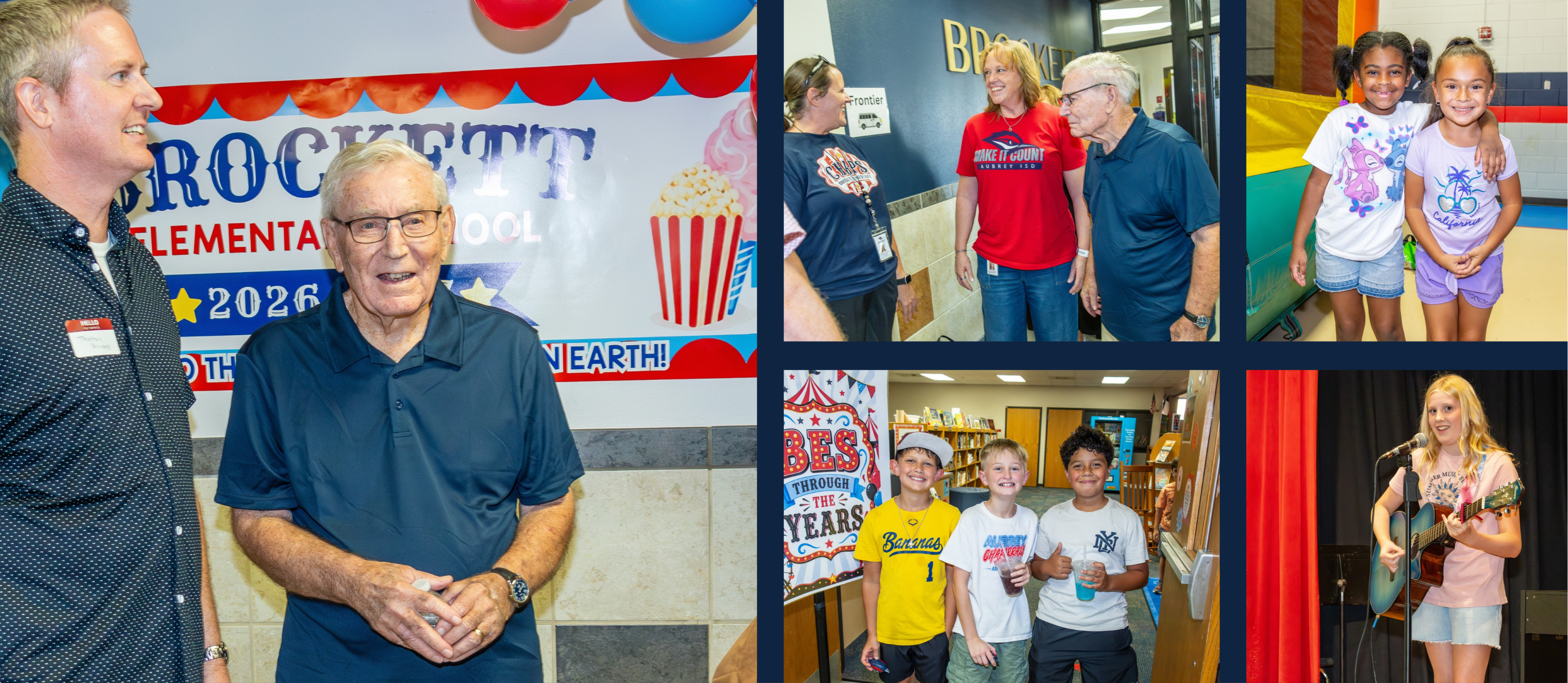 Collage of photos from Brockett Elementary School 40th Anniversary Celebration