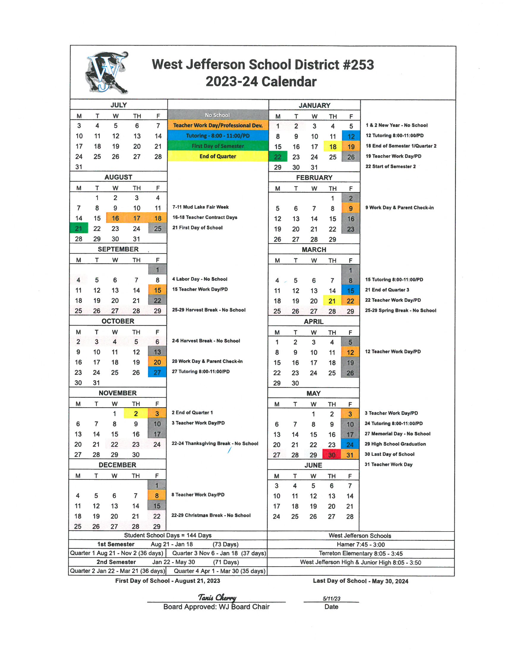 Approved District Calendar West Jefferson