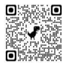 A QR code containing a black dinosaur in the center, surrounded by small dots on a white background.