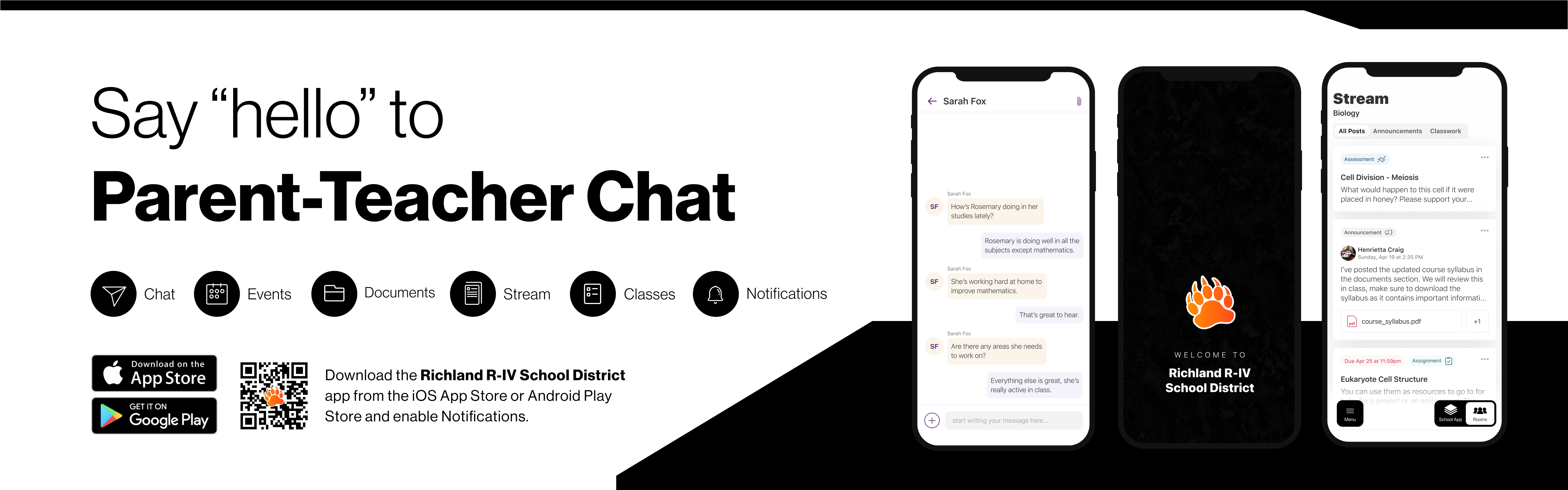 Say hello to Parent-Teacher chat in the new Rooms app. Download the Richland R-IV School District app in the Google Play or Apple App store