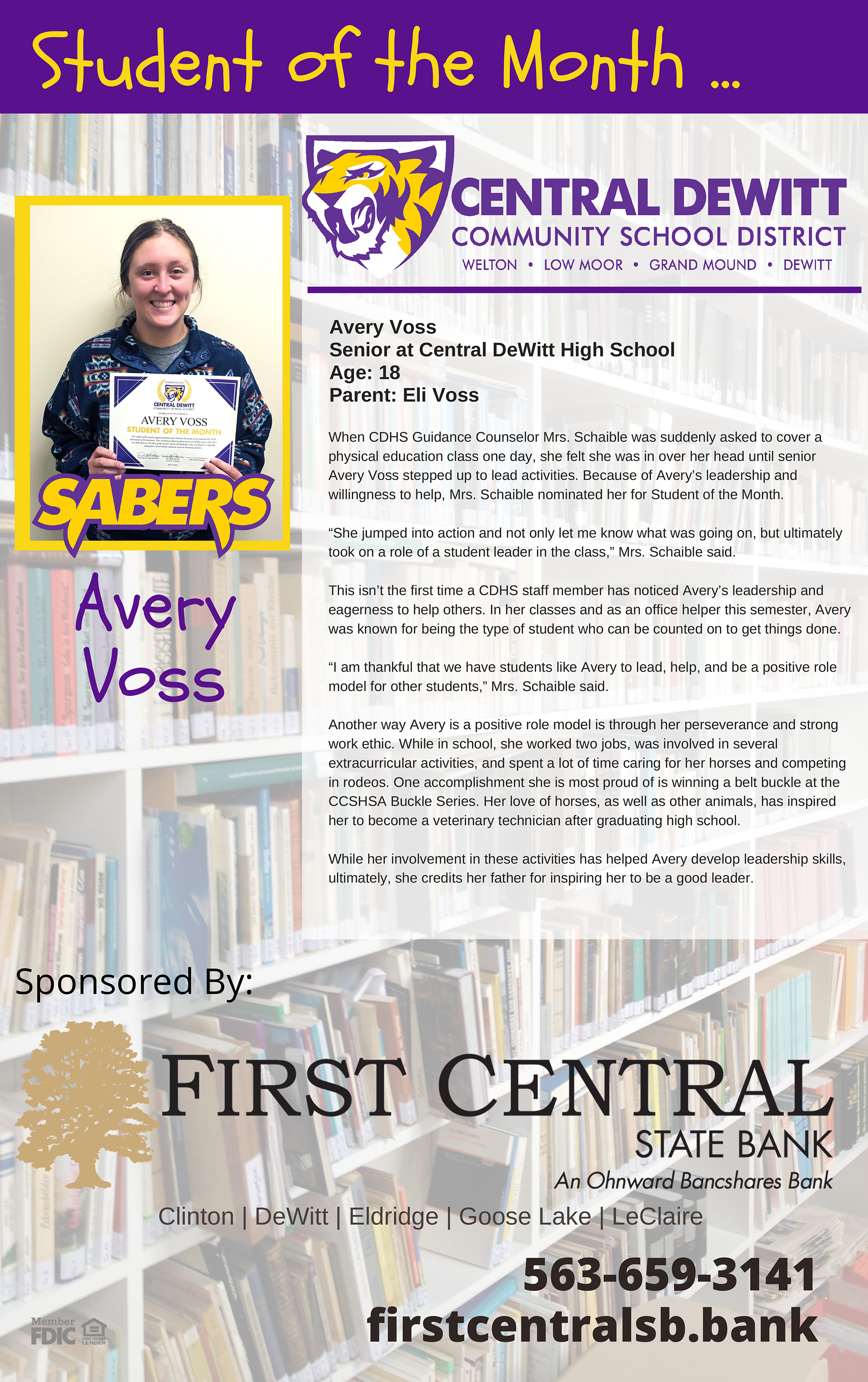 May 2023 Student of the Month Avery Voss