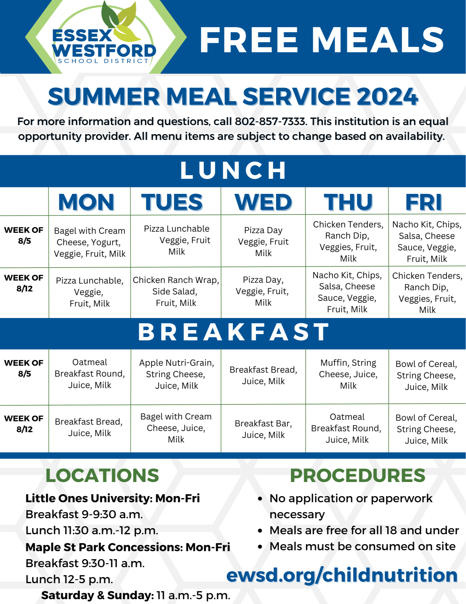 2024 EWSD Summer Meals Menu