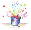 picture of a bucket with a smiley face and sparkles