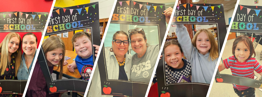 photos of staff and students on the first day of school