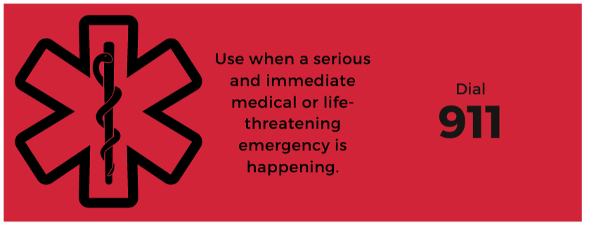 Use when a serious and immediate medical or lifethreatening emergency is happening.