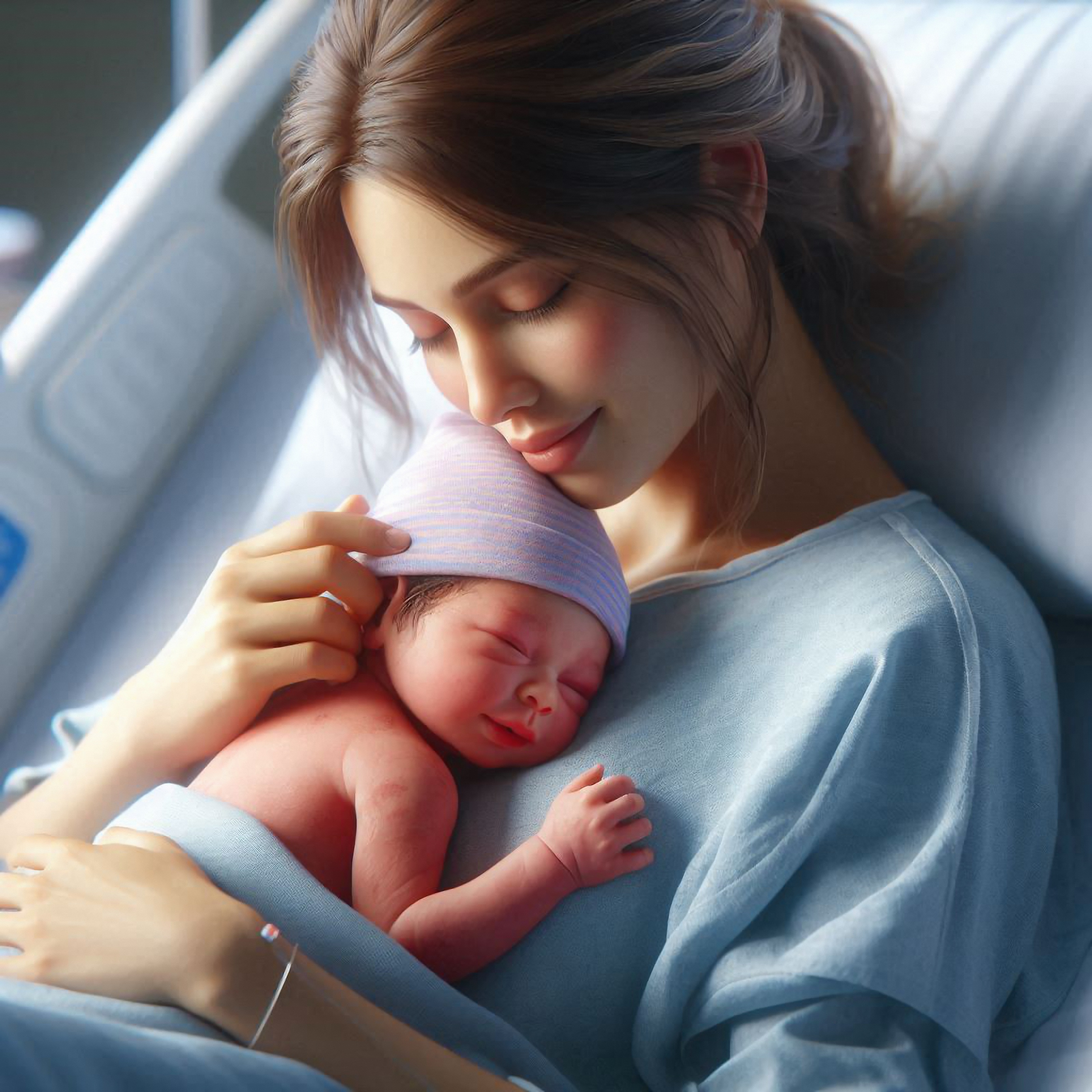 Mother and Baby in hospital Bed