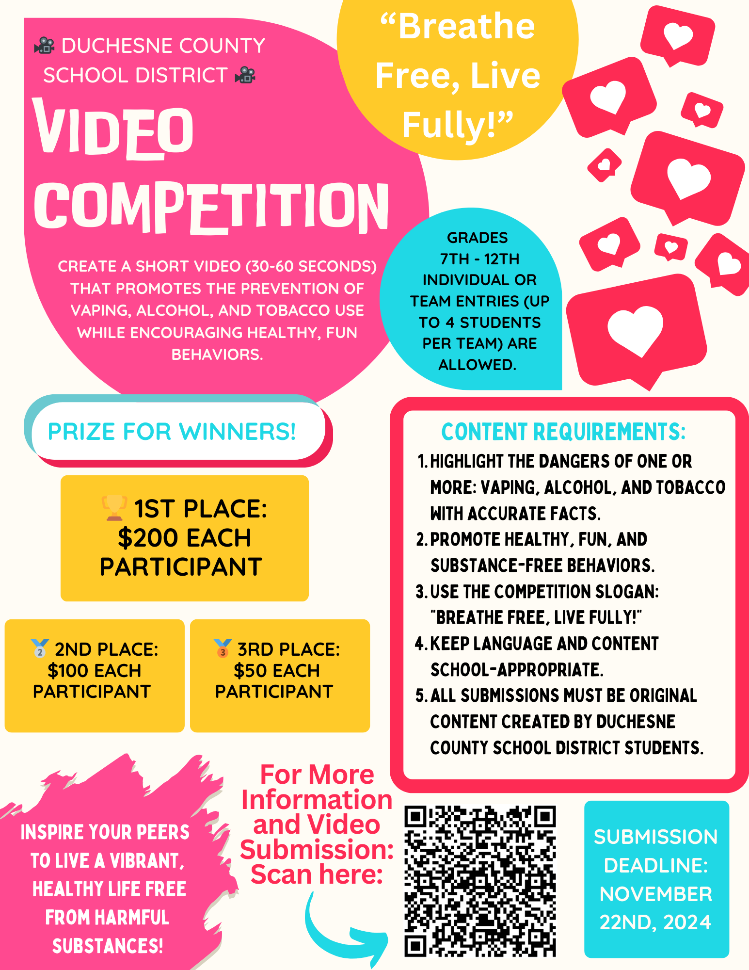 Flyer about district anti-vaping video competition