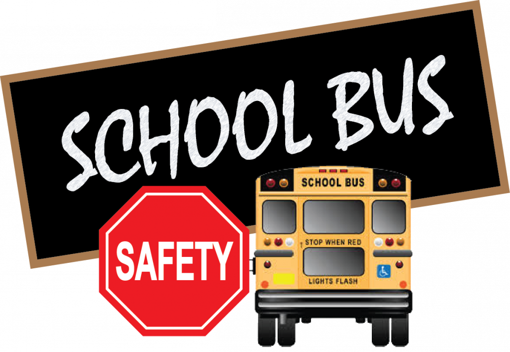 School bus with red safety sign and a school bus in background