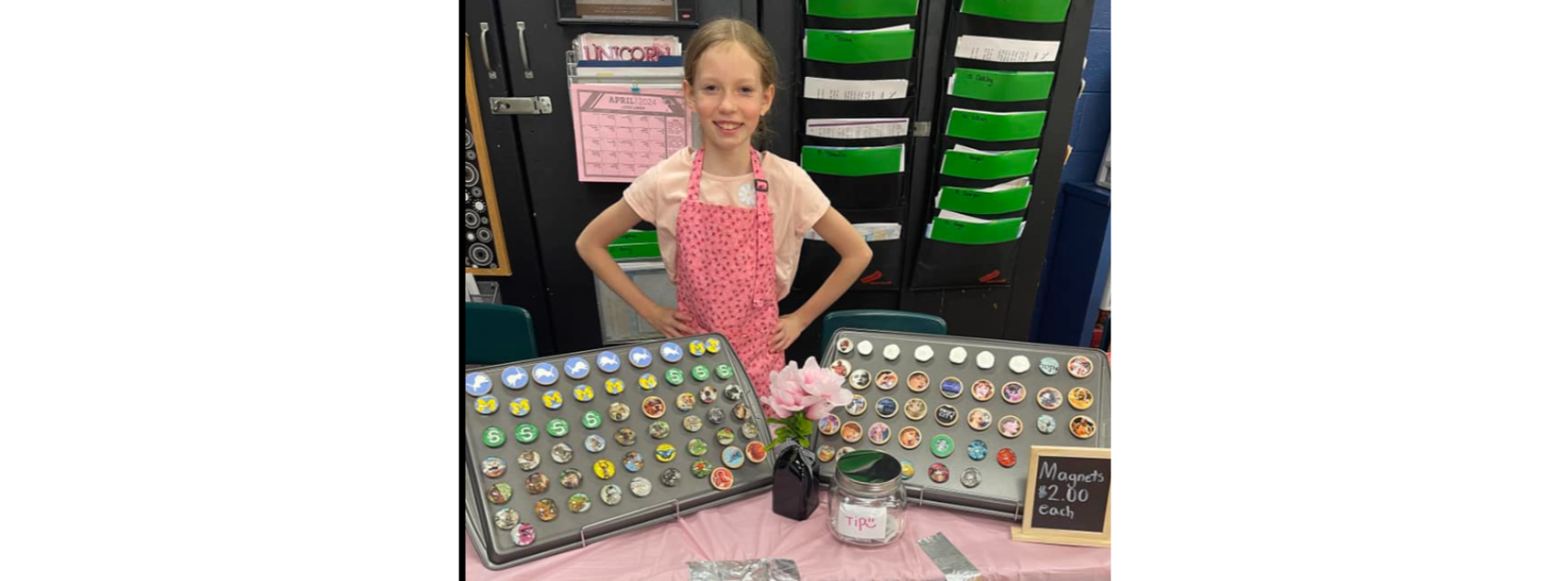 4th  grade student selling magnets 