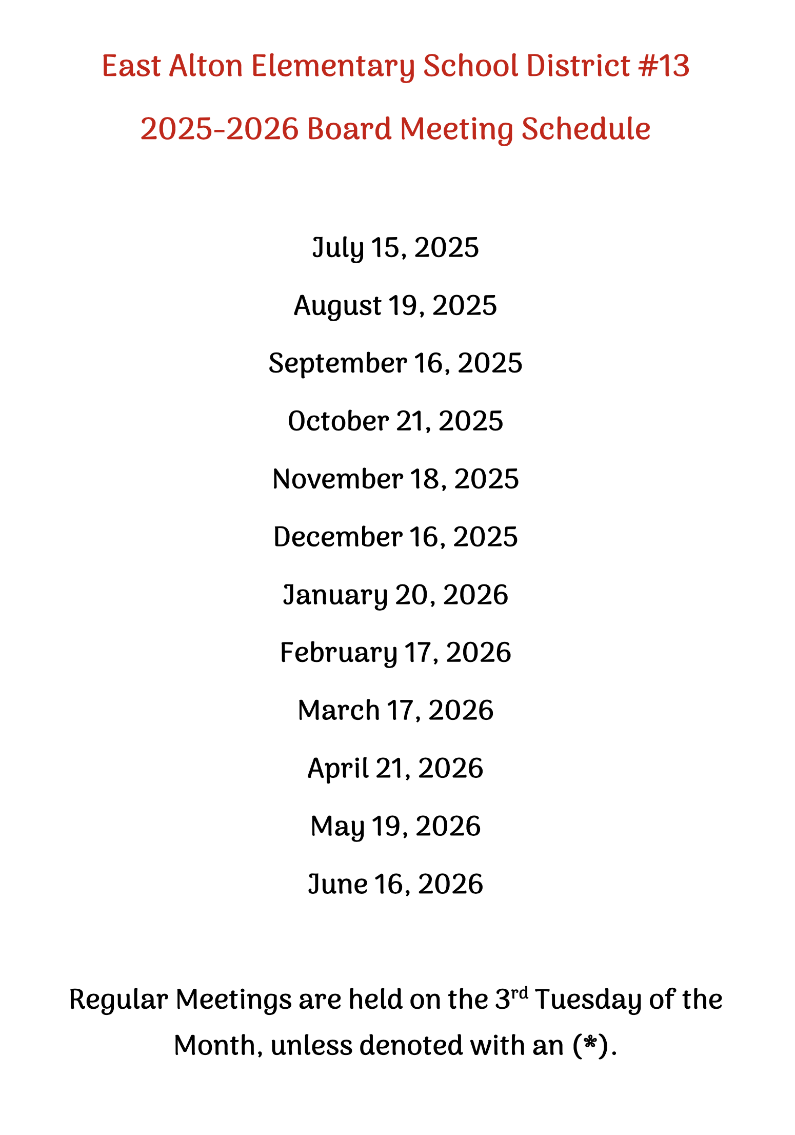 EASD#13 Board of Ed Meeting Dates
