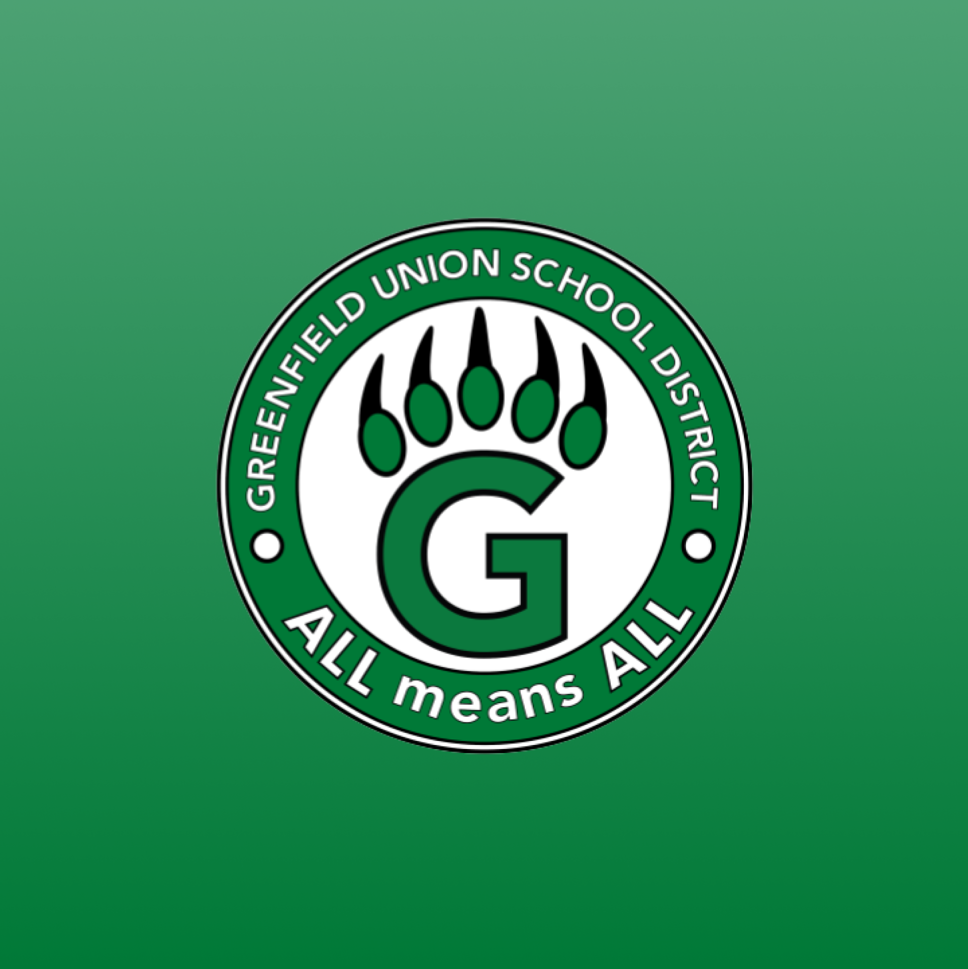 greenfield school district logo and motto: All means all