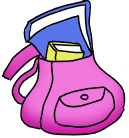 A drawing of a pink backpack.