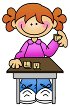 A drawing of a girl sitting up in her desk.