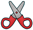 A drawing of a red scissors.