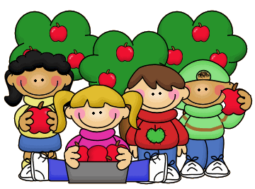 kids by apple trees