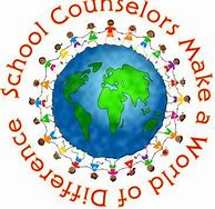 School Counselors Make a World of Difference. A drawing of the world surrounded by kids.