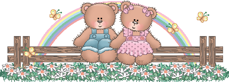 A drawing of 2 little bears sitting on a fence.