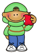 A drawing of a boy holding an apple.