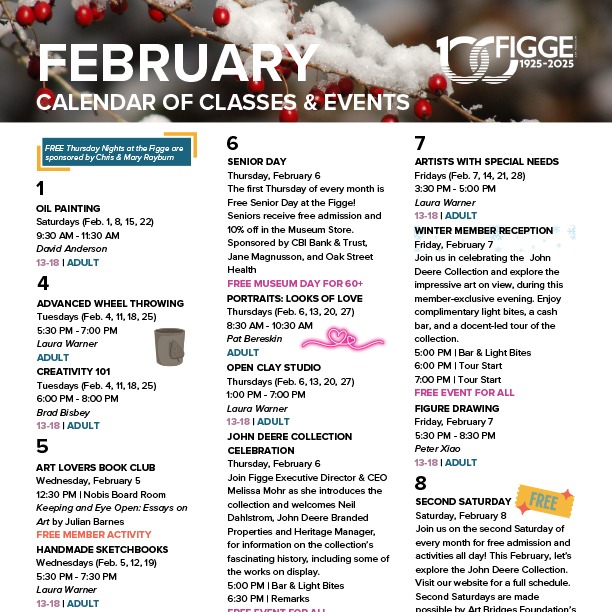 Feb. calendar of classes and events flyer - decorative