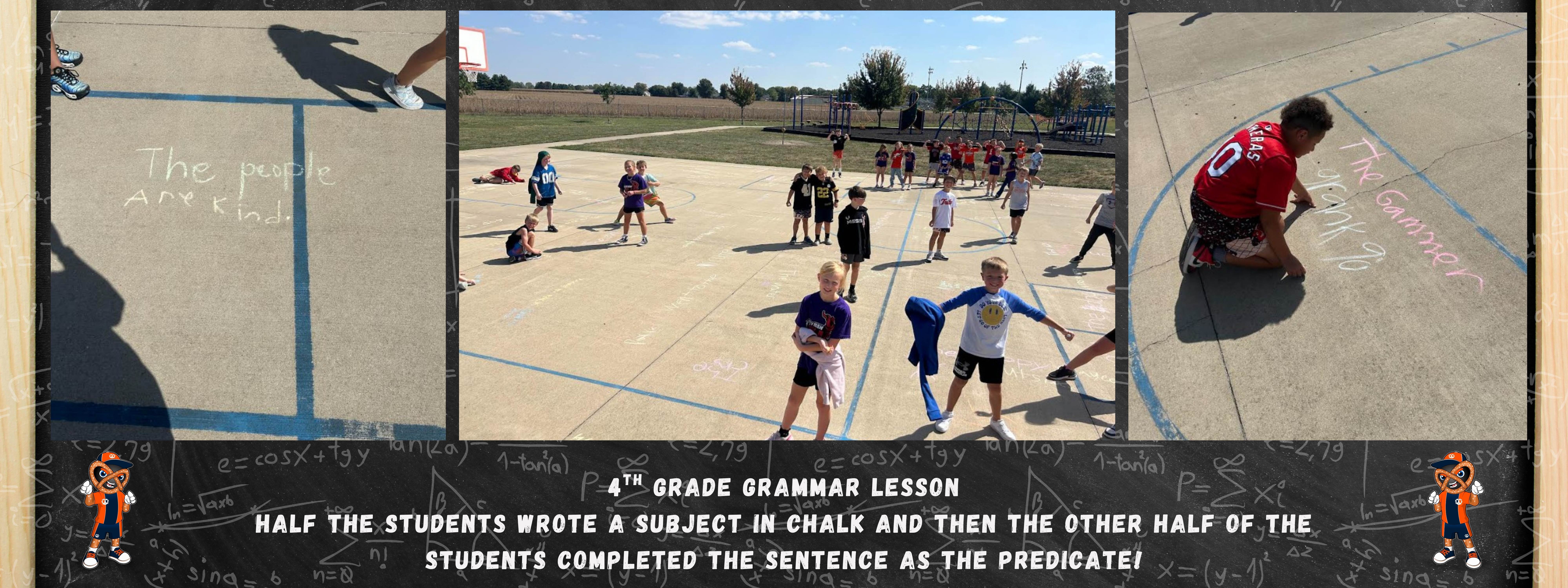 Half the students wrote a subject in chalk and then the other half of the students completed the sentence as the predicate!