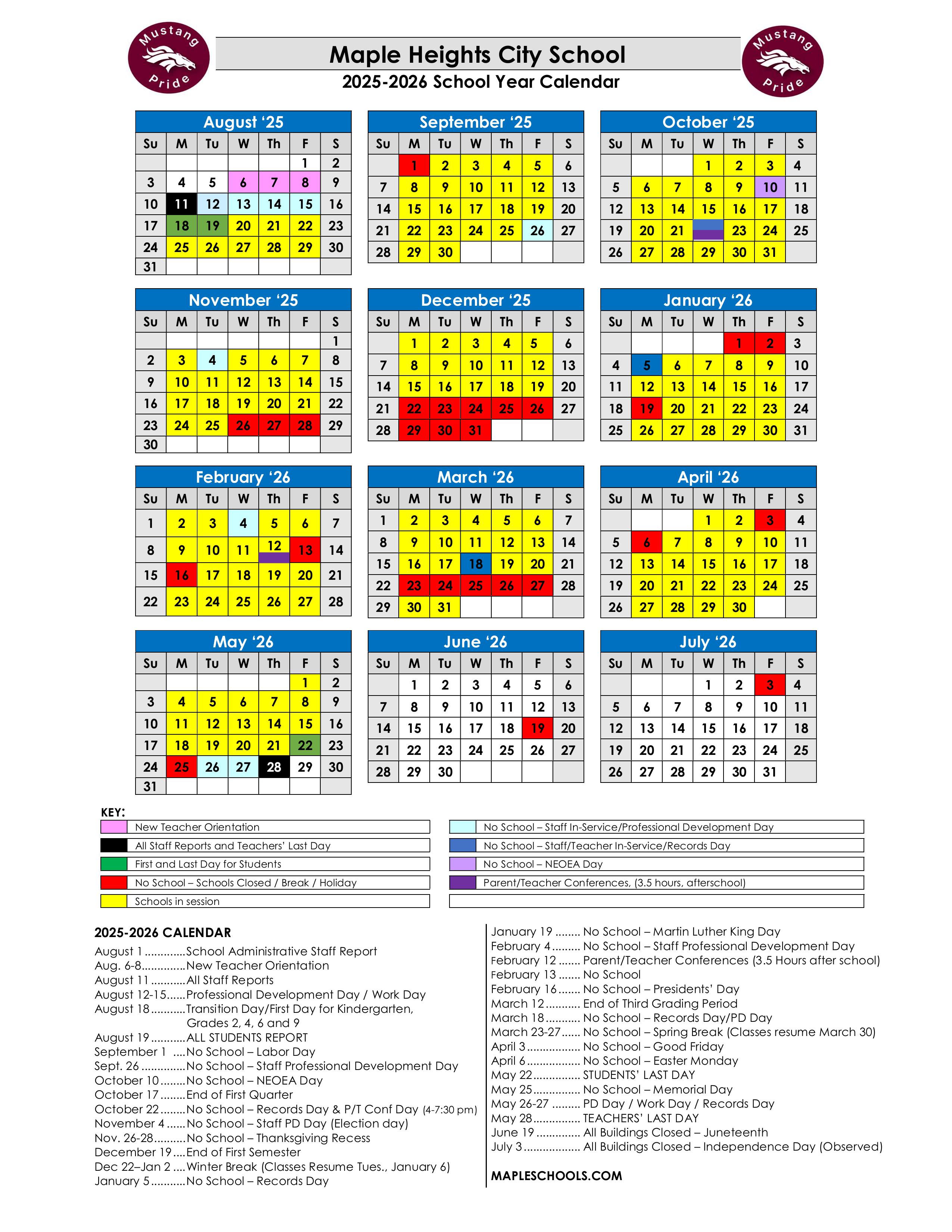 Digital Calendar | Maple Heights City Schools