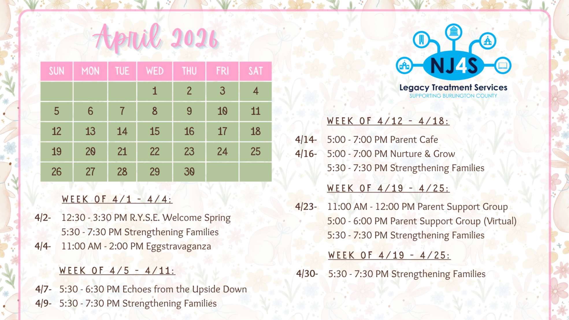 NJ4S April calendar