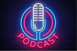 Microphone with text "Podcast"