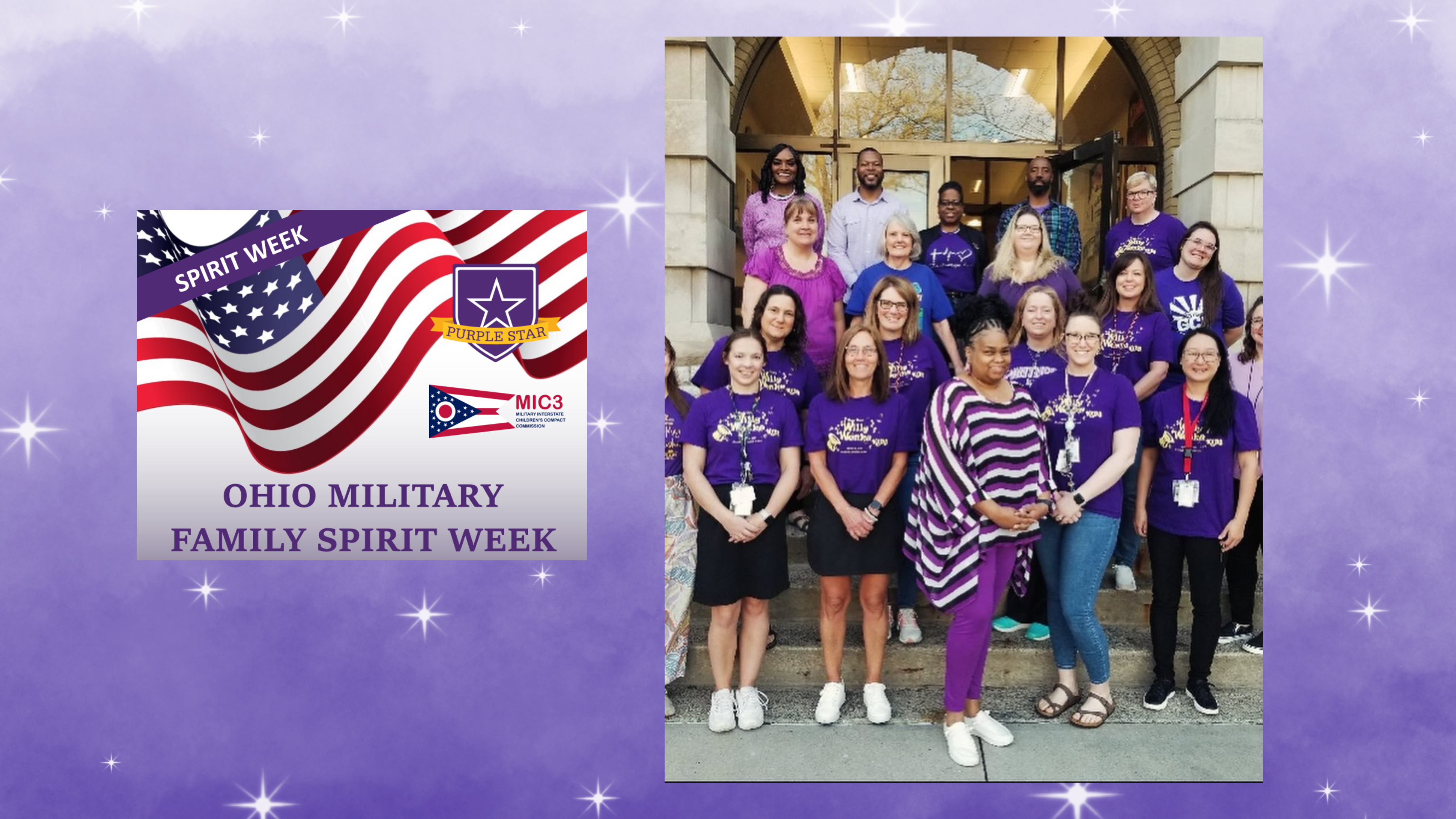 Glendale staff dressed in purple for OH Military Family Spirit Week