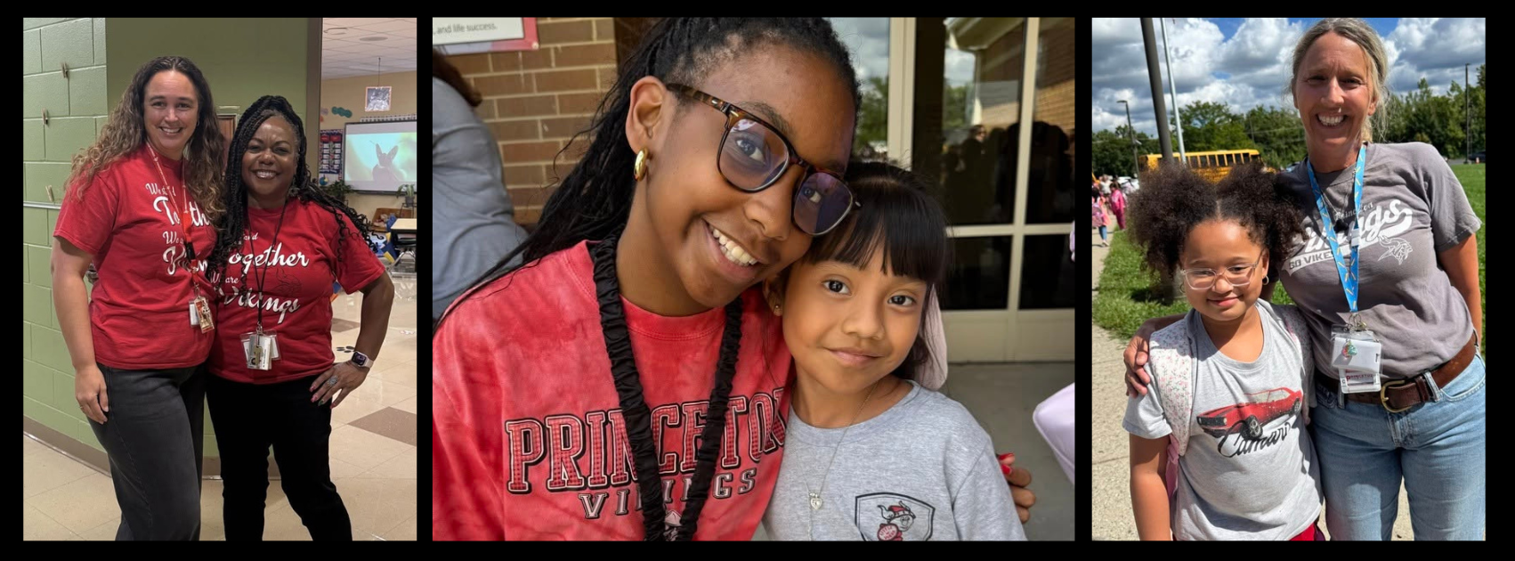 Three photos of staff and students enjoying the first week of school at Heritage Hill Elementary School.