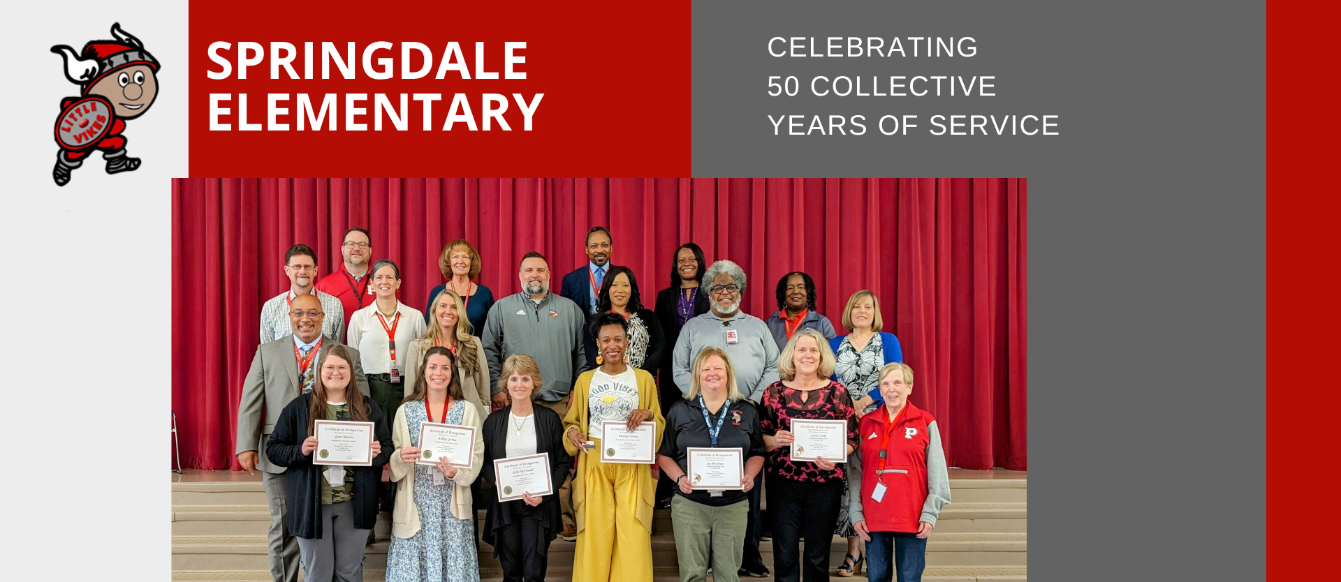 Years of Service award slide photo with administrators and staff with awards