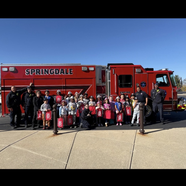 Students in front of a fire truck