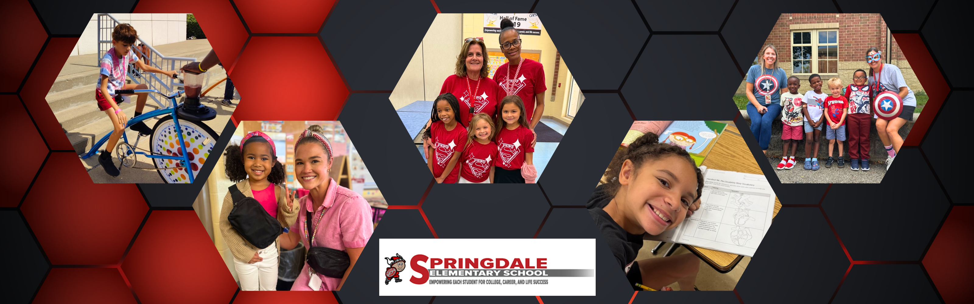 photos of springdale elementary staff and students in a honeycomb collage shape