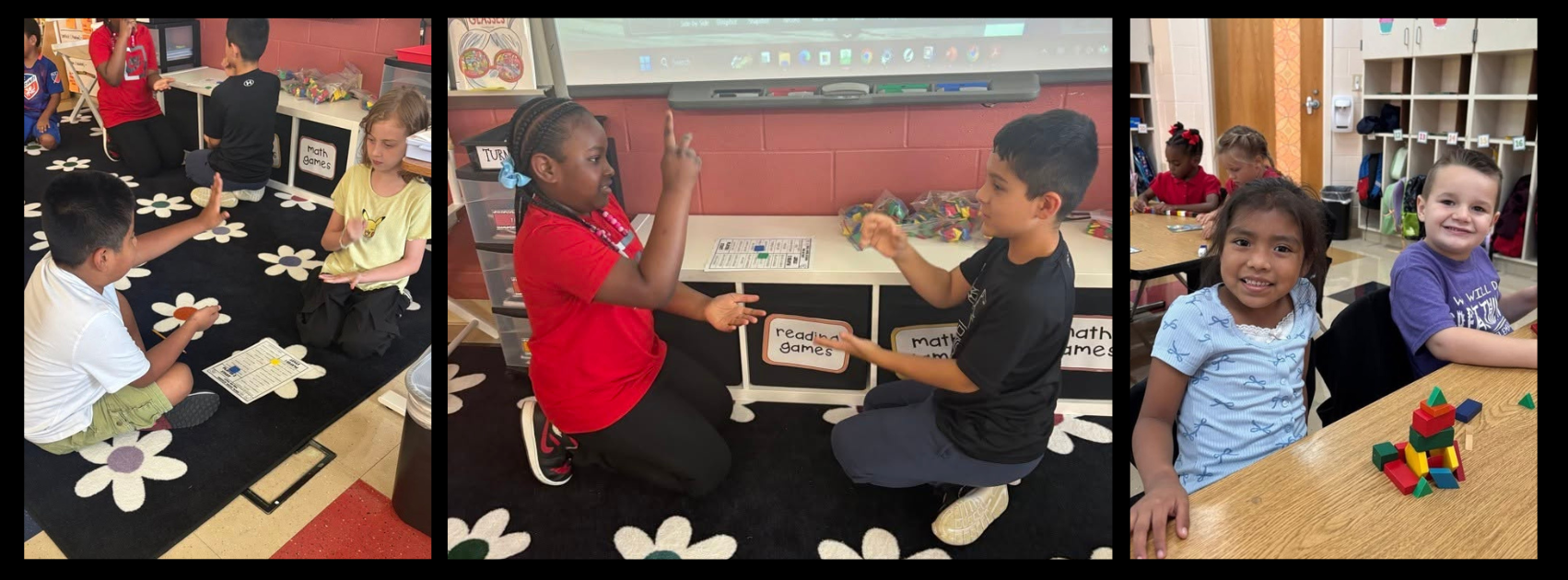 Students at Stewart Elementary playing games in the classroom during the first week of school.
